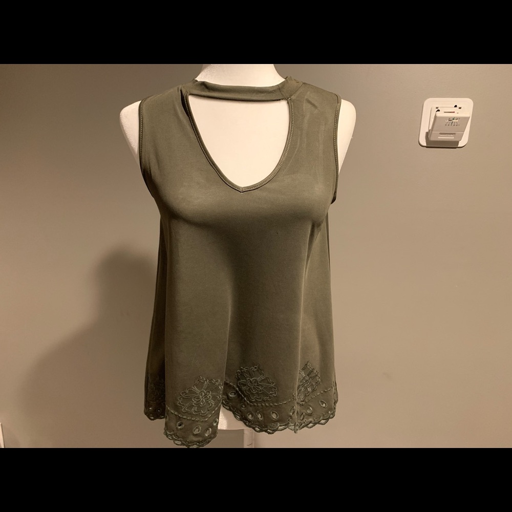 Olive green embroidered tank top